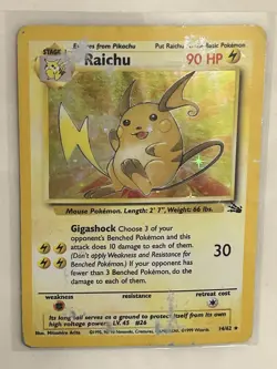 Raichu 14/62 Fossil Set Pokemon TCG Holo WOTC Rare Card Vintage 1999 Damaged - Image 1