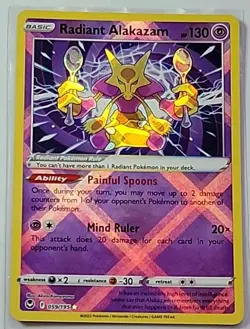 Pokemon Radiant Alakazam Sword & Shield Silver Tempest Holo Card 059/195 - Image 1