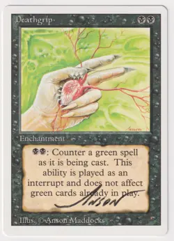 Signed Deathgrip Proof MP Revised Artist Anson Maddocks 1994 WOTC MTG Magic AP! - Image 1