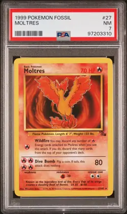 PSA 7 Near-Mint (NM) - Moltres - Pokemon Fossil 1999 WOTC, # 27/62 - Image 1