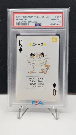 1998 Pokemon Yellow P/C Meowth Queen Of Spades PSA 10 Gem Mint - Image 1