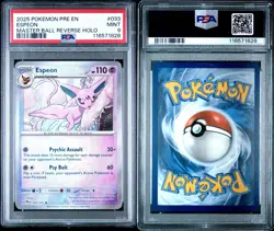 Pokemon Espeon Prismatic Evolutions Master Ball Reverse Holo #033 PSA 9 - Image 3