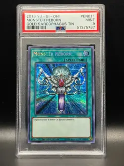 PSA 9 MINT Monster Reborn TN19-EN011 Gold Sarcophagus Tin Holo Yugioh Card - Image 1