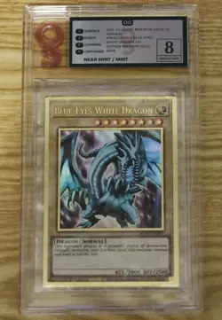 OG Grade 8 MGED-EN001 Blue-Eyes White Dragon Gold Rare YuGiOh - Image 1