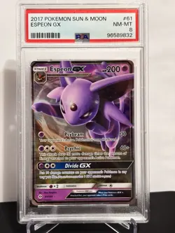 Pokemon Espeon GX TCG Sun & Moon Holo Card 61/149 GRADED PSA 8 NN-MT - Image 1