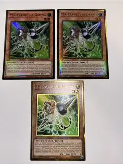 3x Yugioh PSY-Framegear Gamma MGED-EN012 Gold Rare 1st Edition NM Playset - Image 1
