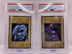 Yugioh Blue-Eyes White Dragon Dark Magician Stainless Card Set 20th PSA8 - Image 1