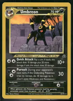 Umbreon 32/75 Neo Discovery Regular Non Holo Rare WOTC Pokemon Card 2001- MP - Image 1