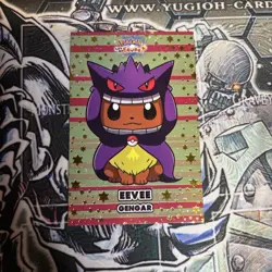 Eevee Gengar Poncho Let’s Go Eevee Card Database Gold Cracked Holo Pokemon - Image 1