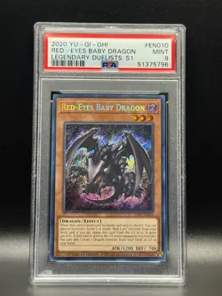 PSA 9 MINT Red-Eyes Baby Dragon LDS-EN010 Legendary Duelists S1 Holo Yugioh Card - Image 1