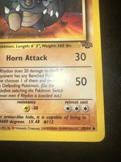 Pokemon TCG Rhydon Jungle 1st Edition Uncommon Card 45/64 Regular - Image 5