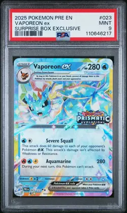 Vaporeon Ex #023 2025 Pokemon Pre En-Prismatic Evolutions PSA 9 - Image 1
