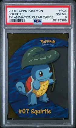 2000 TOPPS POKEMON TV ANIMATION CLEAR CARDS #PC4 SQUIRTLE PSA 8 - Image 1