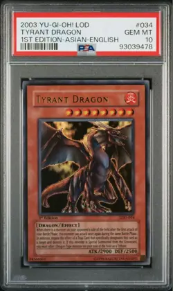 PSA10 Yu-Gi-Oh Tyrant Dragon Asian English 1st Edition Rare Collector Card - Image 1