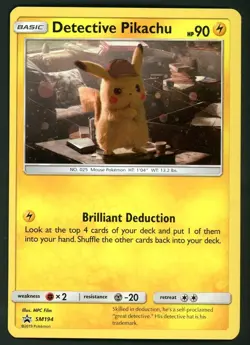 Pokemon Card Detective Pikachu SM194 Black Star Promo Holo Foil LP - Image 1