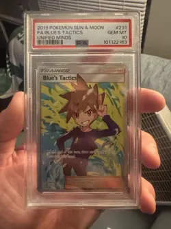 2019 POKEMON SUN & MOON UNIFIED MINDSFULL ART/BLUE'S TACTICS 231 PSA 10 - Image 1