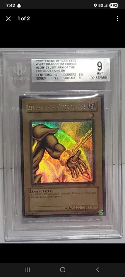 Yugioh 1st Ed. Left Arm Of The Forbidden One, BGS 9, Eng LOB-123 - Image 1