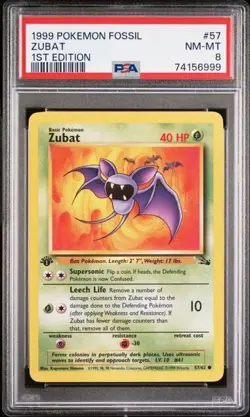 1999 Pokemon Fossil 1st Edition Zubat 57/62 PSA 8 NM-MT - Image 1