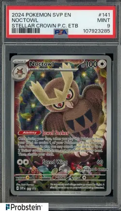 Pokemon Stellar Crown Noctowl 141 Pokemon Center ETB PSA 9 Mint - Image 1