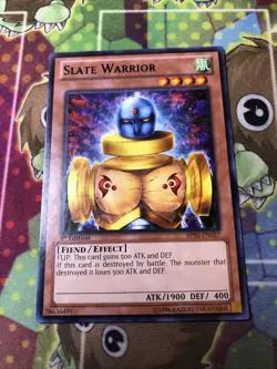 Yugioh! 1x Slate Warrior - BP02-EN027 - Rare - 1st Edition Lightly Played - Image 1