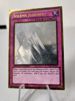 Solemn Judgment GLD5-EN045 *LP* Limited Edition Ghost Gold Rare Yugioh Card - Image 2