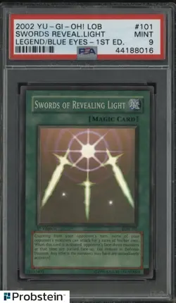 2002 YU-GI-OH! LOB Legend of Blue Eyes 1st Edition Swords Revealing Light PSA 9 - Image 1