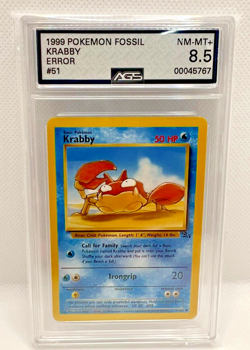 Pokemon Krabby ERROR MISPRINT fossil set 51/62 RARE AGS NM-MT+ 8.5 Only one - Image 1