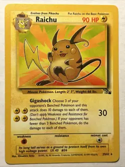 1999 Pokemon TCG Raichu Fossil 29/62 Non Holo Rare Card Vintage WOTC NEAR MINT - Image 1