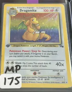 Pokemon TCG Dragonite Fossil Holo Rare Card 4/62 1999 WOTC, Played MP - Image 1