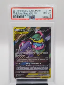 Pokemon Muk & Alolan Muk GX 197/214 PSA 10 Tag Team Unbroken Bonds - Image 1