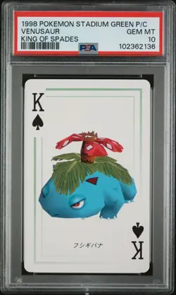 1998 POKEMON STADIUM GREEN POKER CARD VENUSAUR PSA 10 GEM MINT KING OF SPADES - Image 1