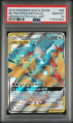 2019 POKEMON HIDDEN FATES 44 MOLTRES & ZAPDOS & ARTICUNO GX PSA 10 GEM MINT - Image 1