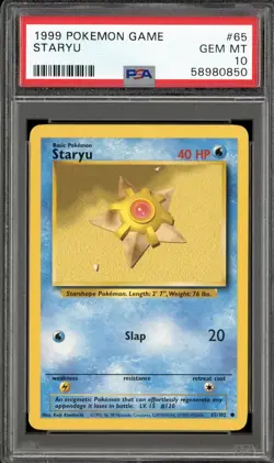 1999 POKEMON GAME BASE SET #65 STARYU PSA 10 GEM MINT - Image 1