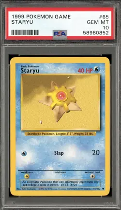 1999 POKEMON GAME BASE SET #65 STARYU PSA 10 GEM MINT - Image 1