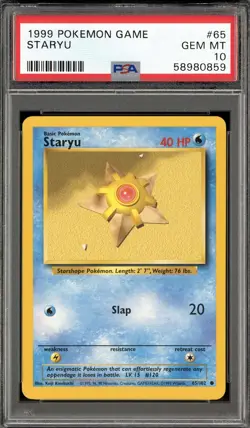 1999 POKEMON GAME BASE SET #65 STARYU PSA 10 GEM MINT - Image 1