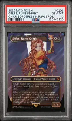 Celes, Rune Knight (Borderless) (Surge Foil) COMMANDER Final Fantasy Foil PSA 10 - Image 1