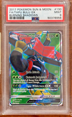 Pokemon TCG 2017 Sun & Moon Full Art Tapu Bulu GX Burning Shadows #130 PSA 9 MT - Image 1