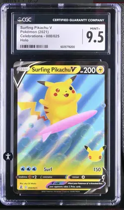 Surfing Pikachu V Pokemon (2021) Celebrations - 008/025 GRADE CGC 9.5! 🔥⚡ - Image 1