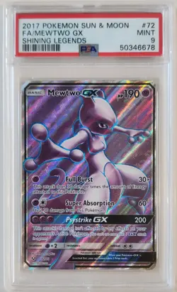 Pokemon Mewtwo GX Shining Legends 2017 Full Art Holo 72/73 PSA 9 Mint - Image 1