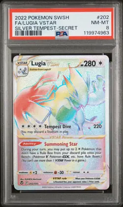 2022 Pokemon SWSH Silver Tempest #202 Full Art Secret Lugia Vstar PSA 8 NM - MT - Image 1