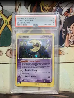 Pokemon 2003 EX Sandstorm 8/100 Holo Rare Lunatone PSA 9 Mint - Image 1