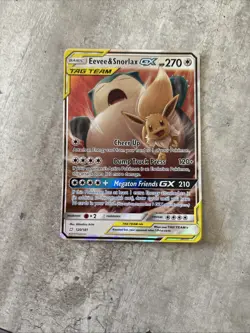 Pokemon TCG Eevee & Snorlax GX 120/181 Sun and Moon Team Up Tag Team Card NM - Image 1