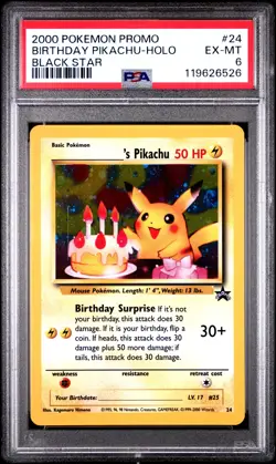 2000 POKEMON PROMO BLACK STAR #24 BIRTHDAY PIKACHU-HOLO PSA 6 - Image 1