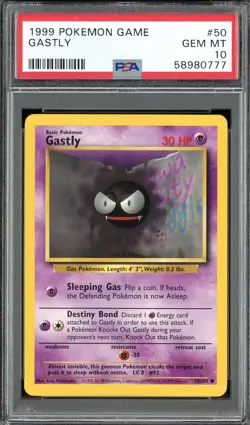 1999 POKEMON BASE SET #50 GASTLY PSA 10 GEM MINT - Image 1