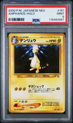 PSA 9 MINT Ampharos Japanese Neo Genesis 181 Holo Pokemon Card - Image 1