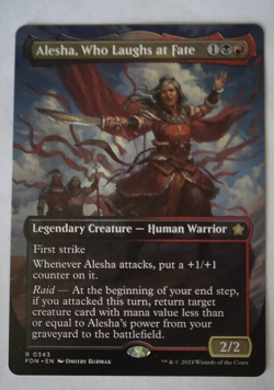Alesha Who Laughs at Fate Borderless MTG Foundations - Image 1