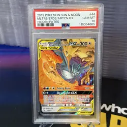 2019 Pokemon Moltres & Zapdos & Articuno GX #44 PSA 10 Sun & Moon Hidden Fates - Image 1