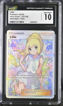 CGC 10 GEM MINT Lillie 2018 Ultra Prism 151/156 Ultra Rare Holo Pokemon Card - Image 1