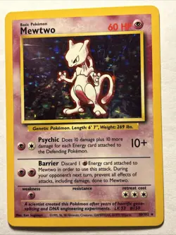 1999 Pokemon TCG Mewtwo 10/102 Base Set Holo Rare Card Vintage WOTC NEAR MINT - Image 1