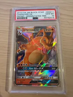 2019 Pokemon Black Star Charizard GX #SM211 - Hidden Fates Tin Promo (PSA 10) - Image 1